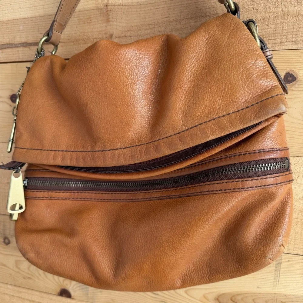 Fossil Explorer Large Brown Leather‎ Fold Over Messenger Satchel Bag Vintage